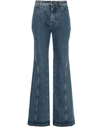 Del Core Paneled Stonewashed Flared Jeans - Blue
