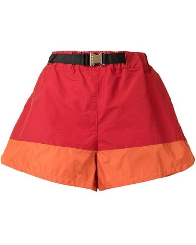 Sacai Colourblock Wide-leg Shorts - Red