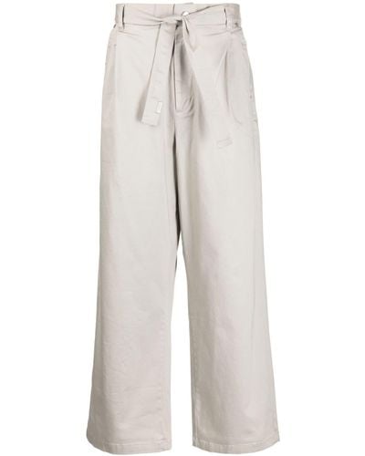 Izzue Belted-waist Wide-leg Pants - White