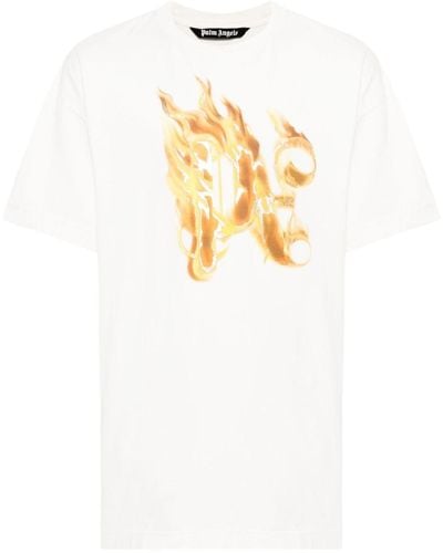 Palm Angels Burning Monogram T-Shirt - Weiß