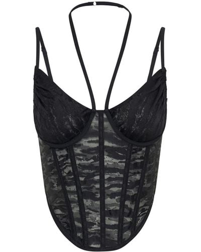 Dion Lee Sheer-lace Corset Top - Black