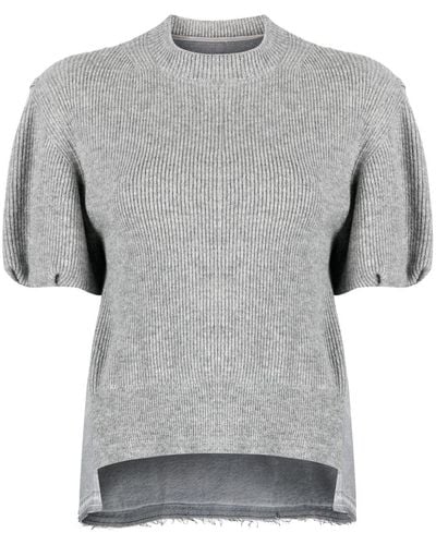 Sacai Ribbed-knit Paneled Wool T-shirt - Gray