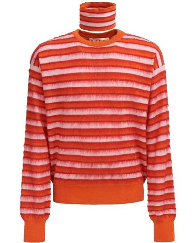 Marni Striped Roll-neck Sweater - Red