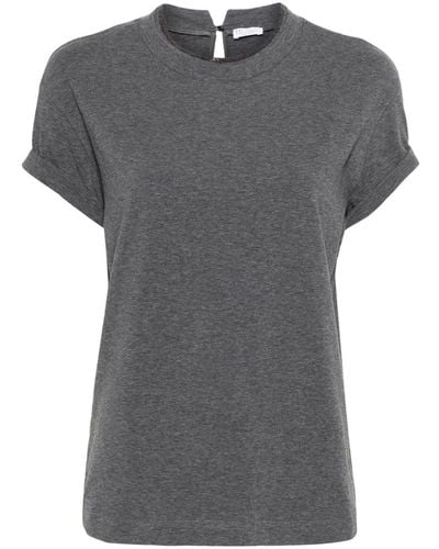 Brunello Cucinelli Meliertes T-Shirt mit Perlendetail - Grau