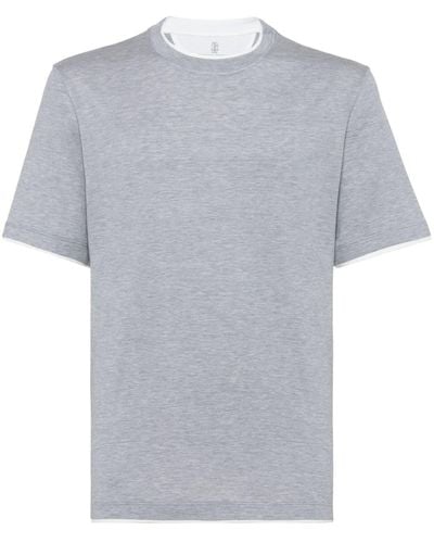 Brunello Cucinelli Jersey-T-Shirt mit Kontrastdetails - Grau
