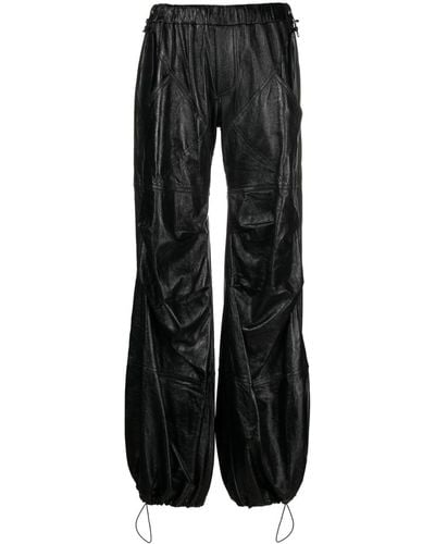 ANDREADAMO Gathered Wide-leg Leather Pants - Black