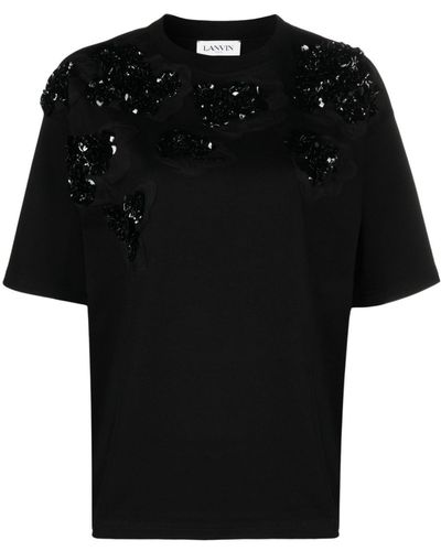 Lanvin Camiseta con aplique floral - Negro