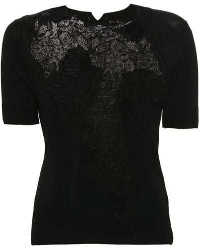 Ermanno Scervino Floral-lace Detail Knitted Top - Black