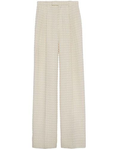 Gucci Pantalon en tweed à taille haute - Blanc