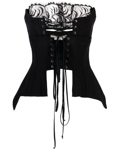 MANURI Corset-style Panelled-lace Top - Black