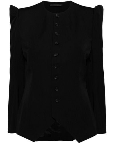 Yohji Yamamoto Puff-shoulder Collarless Single-breasted Jacket - Black