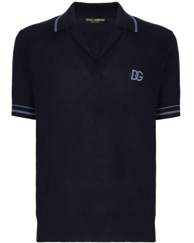 Dolce & Gabbana Logo-embroidered Cotton Polo Shirt - Blue