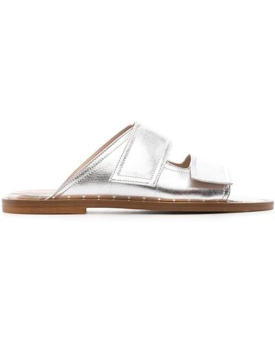 SCAROSSO Karen Metallic Slide Sandals - White