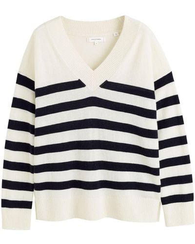 Chinti & Parker V-neck Striped Sweater - White