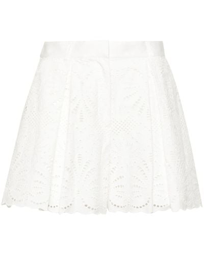 Self-Portrait Broderie Anglaise Cotton Shorts - White