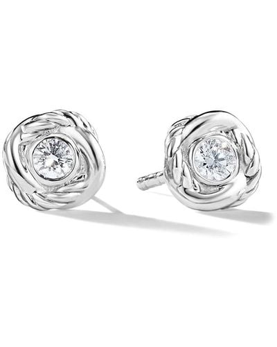 David Yurman 18kt White Gold Crossover Infinity Diamond Stud Earrings - Metallic