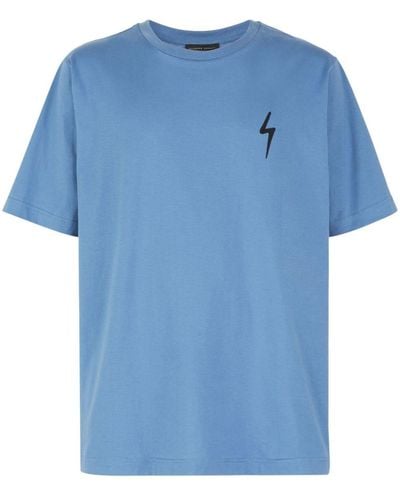 Giuseppe Zanotti Thunderbolt-embroidered Crewneck T-shirt - Blue