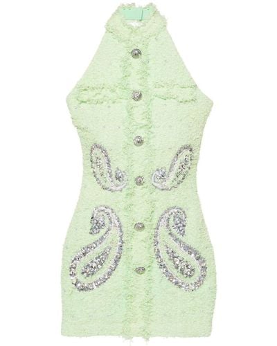 Balmain Paisley-embellished Tweed Mini Dress - Green