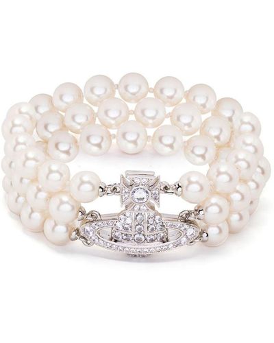 Vivienne Westwood Bracciale Orb con perle - Bianco