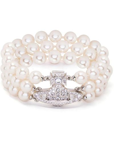 Vivienne Westwood Bracelet serti de perles à logo Orb - Blanc