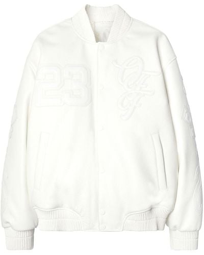 Off-White c/o Virgil Abloh Natlover Oversized Logo-appliquéd Full-grain Leather Varsity Jacket - White