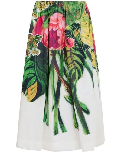 Marni Floral-print Cotton Midi Skirt - Green