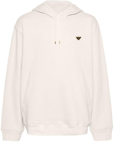 Prada Triangle-Logo Cotton Hoodie - Natural