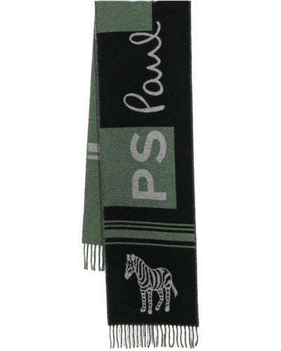 PS by Paul Smith Logo-intarsia fringed scarf - Grün