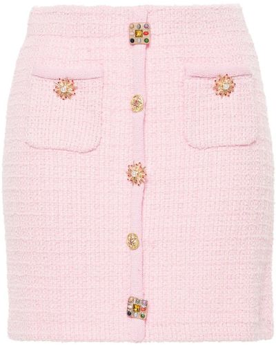 Self-Portrait Jewelry-buttons Knitted Mini Skirt - Pink