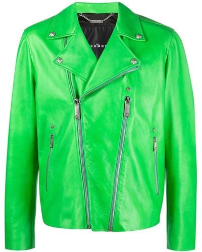 John Richmond Graphic-print Double-zip Biker Jacket - Green