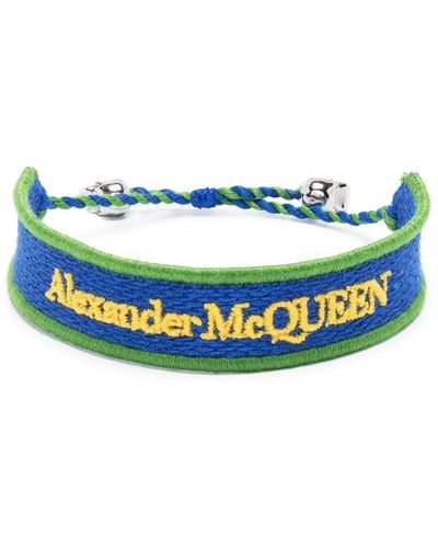 Alexander McQueen Logo-embroidery cord bracelet - Blau
