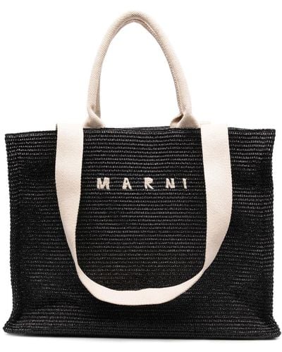 Marni Bolso shopper con logo bordado - Negro