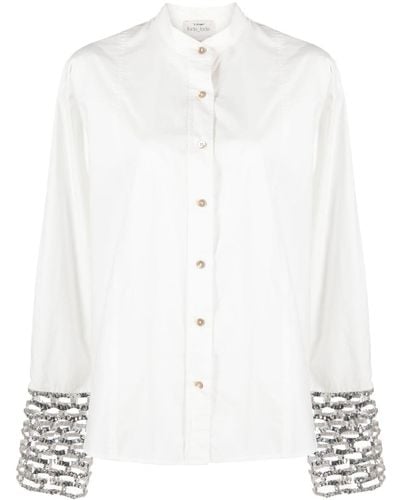 Forte Forte Sequins Mesh Cuffs Popline Shirt - White