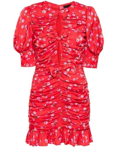 ROTATE BIRGER CHRISTENSEN Floral-print Ruched Mini Dress - Red