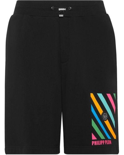 Philipp Plein Pantalones cortos de chándal Rainbow Stripes - Negro