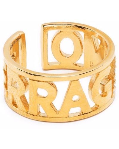 Ferragamo Crystal Logo Letter Ring - Metallic