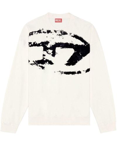 DIESEL Boxt-N5 Sweatshirt With Distressed Flocked Logo - White