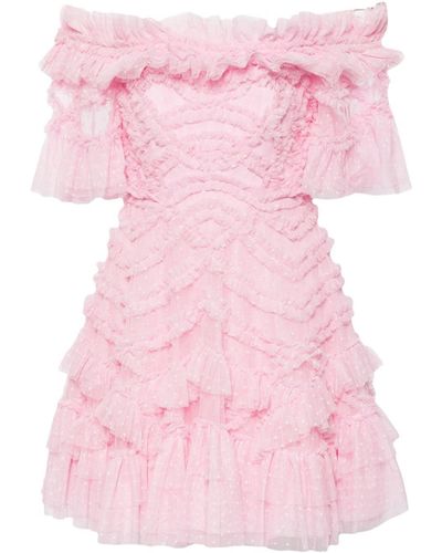 Needle & Thread Lana Off-shoulder Mini-jurk - Roze