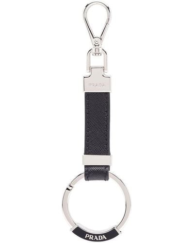 Prada Triangle-logo Leather Keychain - White