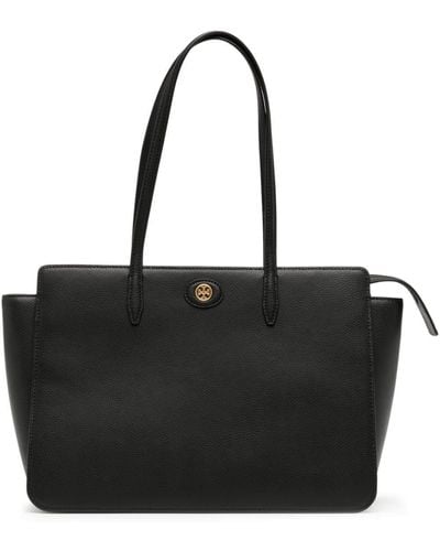 Tory Burch Robinson Pebbled Leather Tote Bag - Black