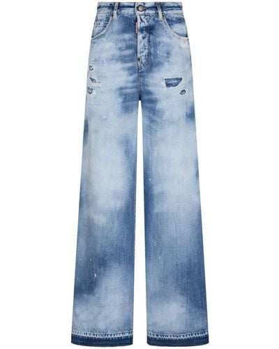 DSquared² Jeans a gamba ampia con effetto vissuto - Blu