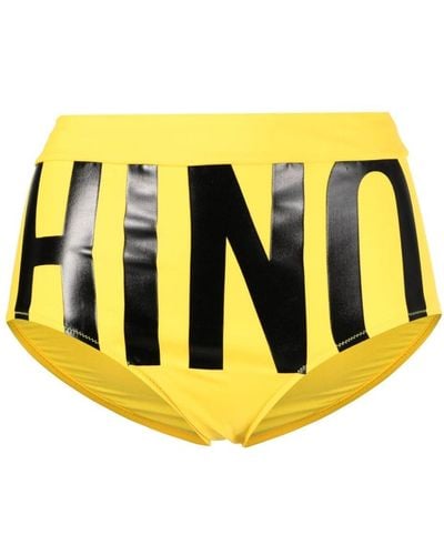 Moschino Logo Print High-waisted Bikini Bottoms - Yellow