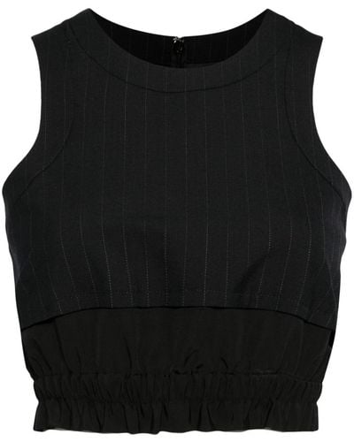 Sacai Pinstripe-pattern Sleeveless Crop Top - Black