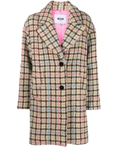 MSGM Manteau en tweed à simple boutonnage - Marron