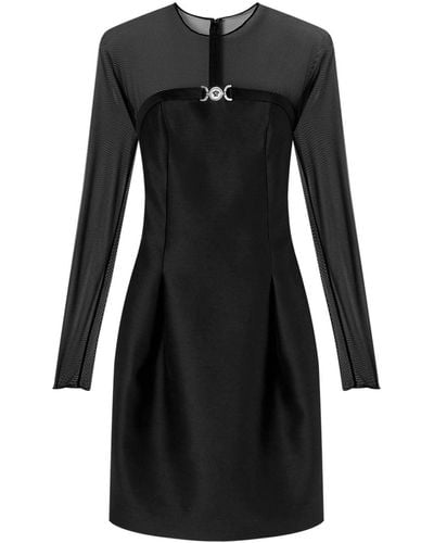 Versace Robe en soie à plaque logo - Noir