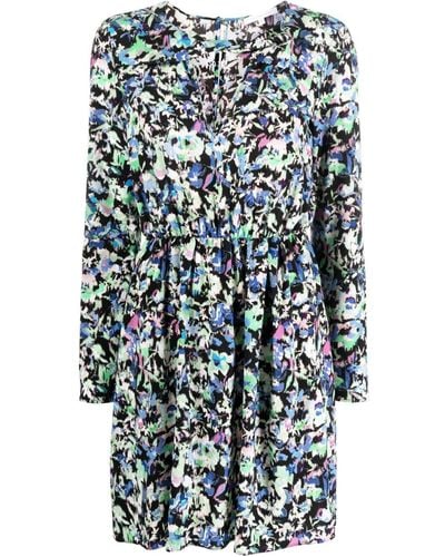 Patrizia Pepe Floral-print Long-sleeve Mini Dress - Blue