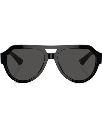 Dolce & Gabbana Logo-plaque Pilot-frame Sunglasses - Black