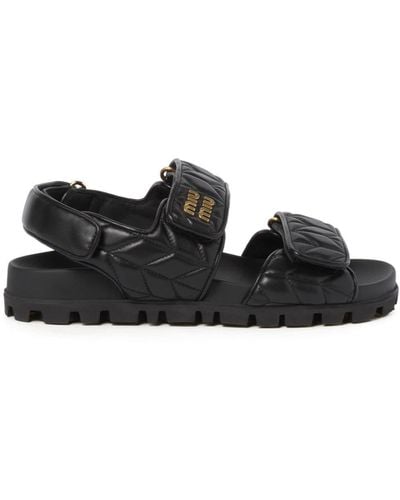 Miu Miu Sporty Matelassé Leather Sandals - Black