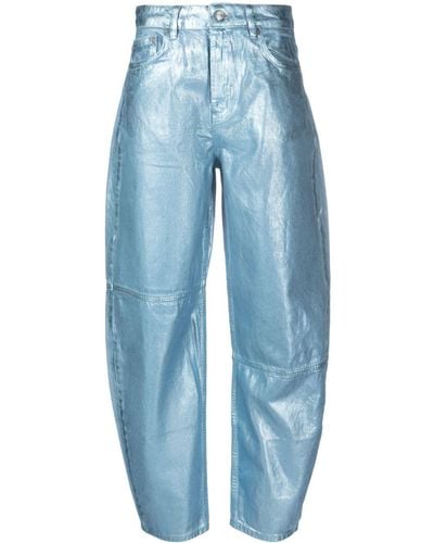 Ganni Metallic-finish Wide-leg Tapered Jeans - Blue