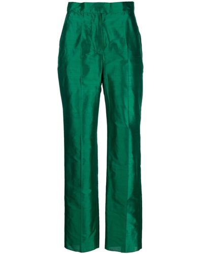 Max Mara Pantalon en soie à taille haute - Vert